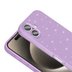 iPhone 16 Plus Kılıf Kamera Korumalı Simli Lüks Koton Kapak Gümüş