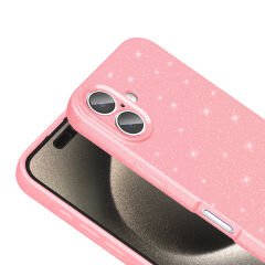 iPhone 16 Plus Kılıf Kamera Korumalı Simli Lüks Koton Kapak Gümüş