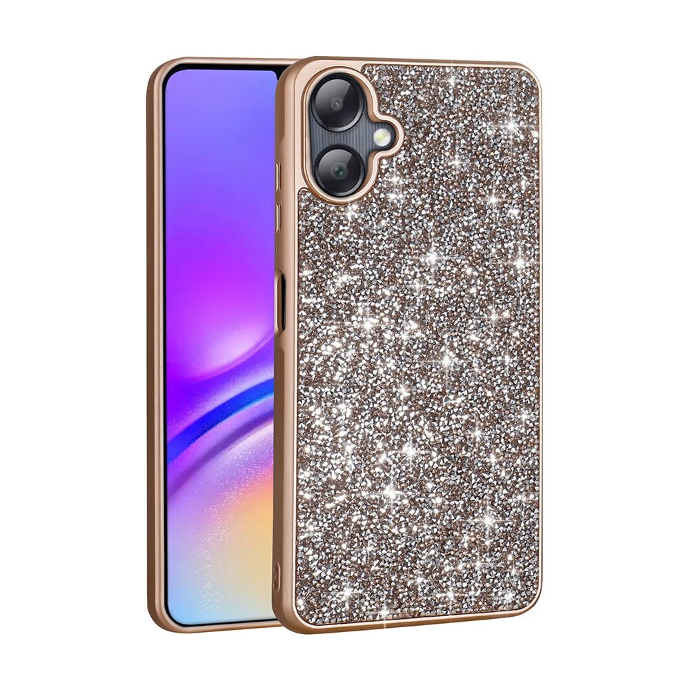Samsung Galaxy A06 Kılıf Parlak Taşlı Tasarım Pırlanta Kapak Gold