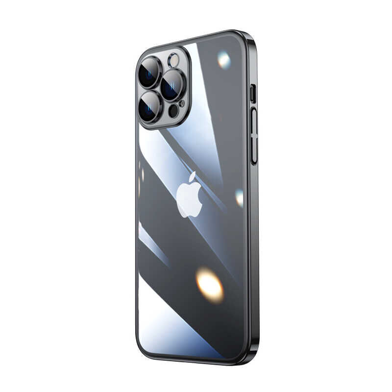 iPhone 13 Pro Max Kılıf Sert PC Renkli Çerçeveli  Riksos Kapak Siyah