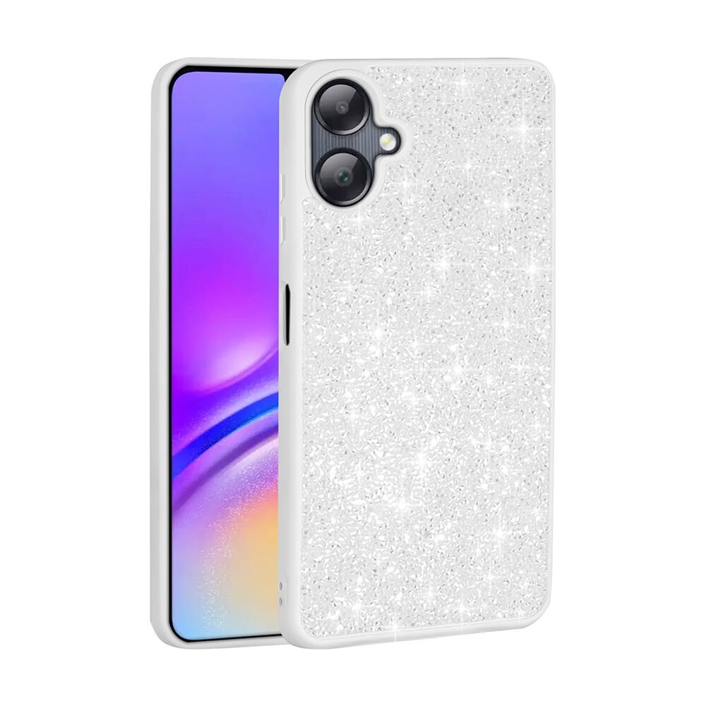 Samsung Galaxy A06 Kılıf Parlak Taşlı Tasarım Pırlanta Kapak Beyaz