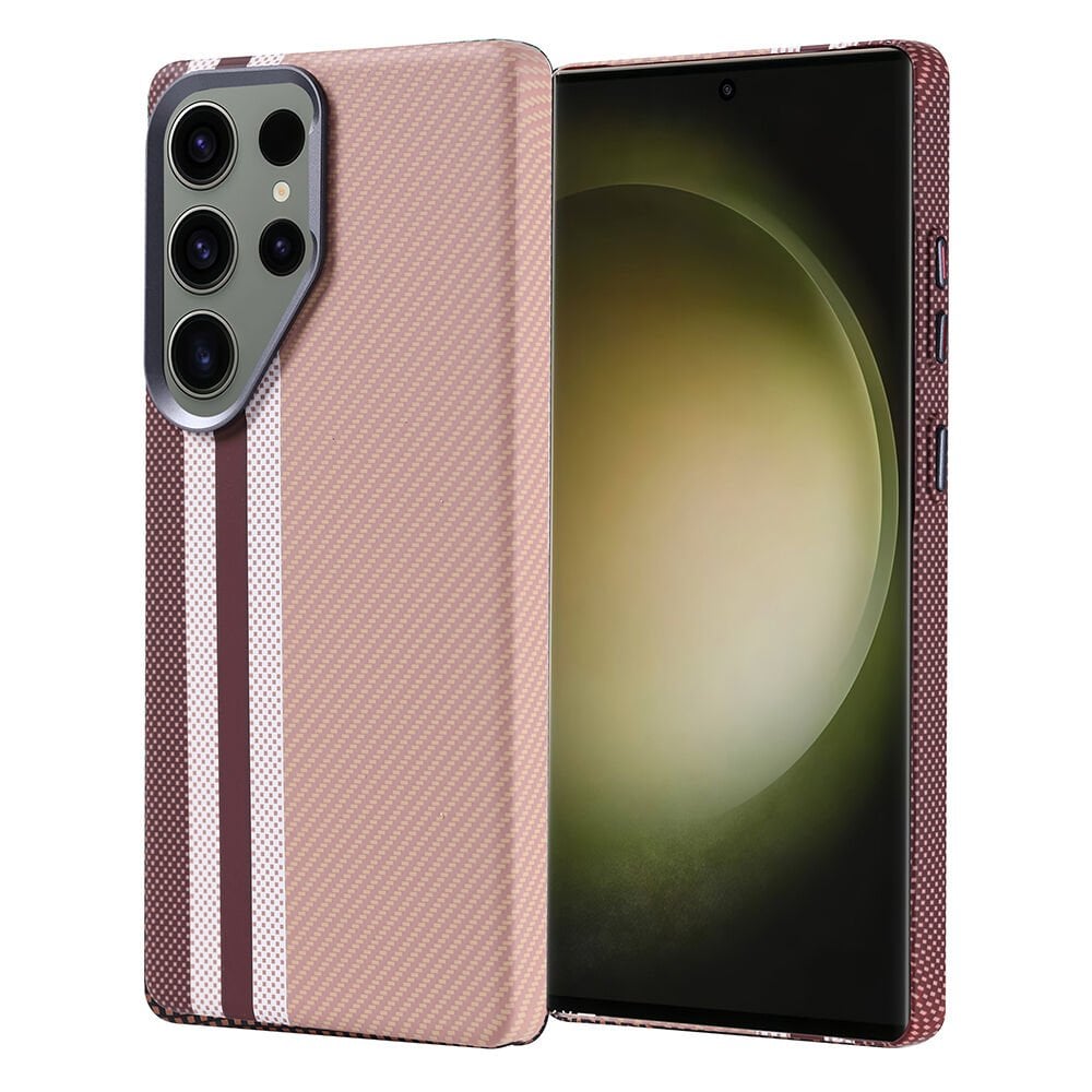 Samsung Galaxy S25 Ultra Kılıf Kablosuz Şarj Özellikli Karbon Fiber Görünümlü Nekst Kapak Gold