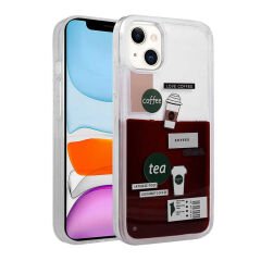 iPhone 13 Kılıf Desenli Sıvılı  Drink Silikon Kapak