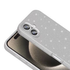 iPhone 16 Kılıf Kamera Korumalı Simli Lüks Koton Kapak