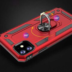 iPhone 11 Kılıf Vega Tank Sert Yüzüklü Standlı Zırh Koruma Kapak Yeşil