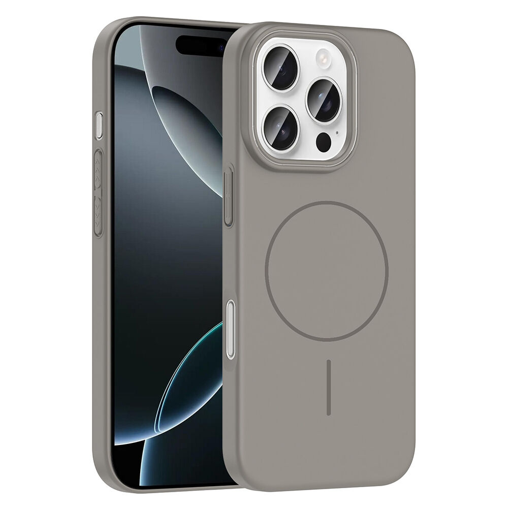 iPhone 16 Pro Max Kılıf Kablosuz Şarj Özellikli Ruby Silikon Kapak Gri
