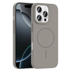 iPhone 16 Pro Max Kılıf Kablosuz Şarj Özellikli Ruby Silikon Kapak Gri