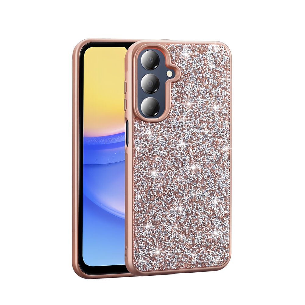 Samsung Galaxy A16 Kılıf Parlak Taşlı Tasarım Pırlanta Kapak Gold