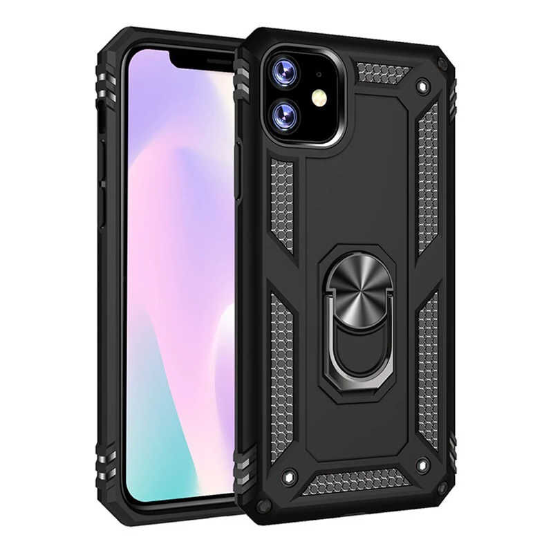 iPhone 11 Kılıf Vega Tank Sert Yüzüklü Standlı Zırh Koruma Kapak Siyah