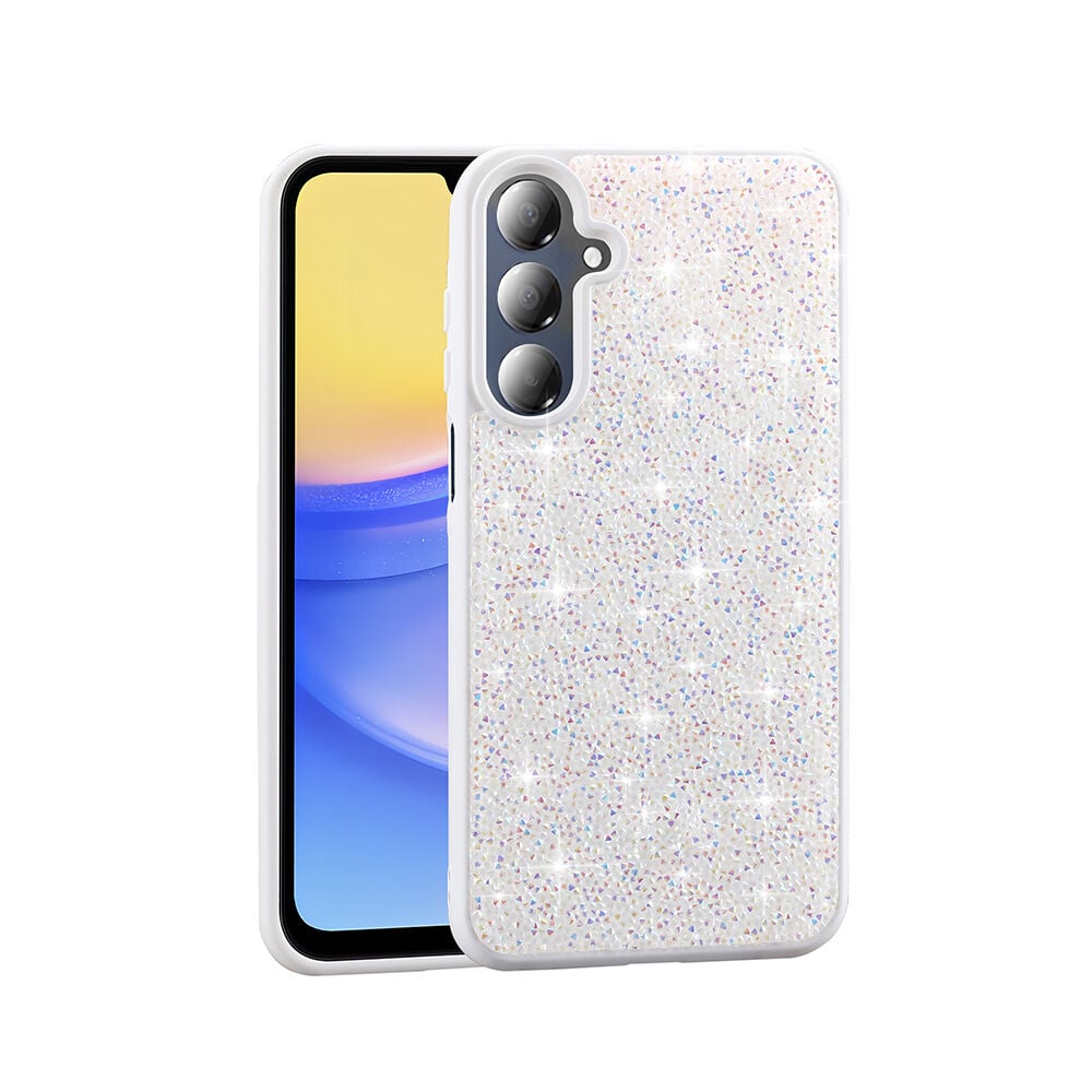 Samsung Galaxy A16 Kılıf Parlak Taşlı Tasarım Pırlanta Kapak Beyaz