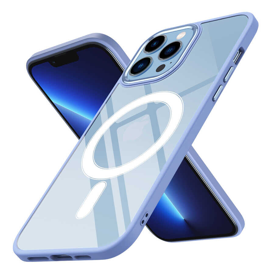 iPhone 13 Pro Kılıf Wireless Şarj Özellikli  Krom Magsafe Silikon Kapak Lila