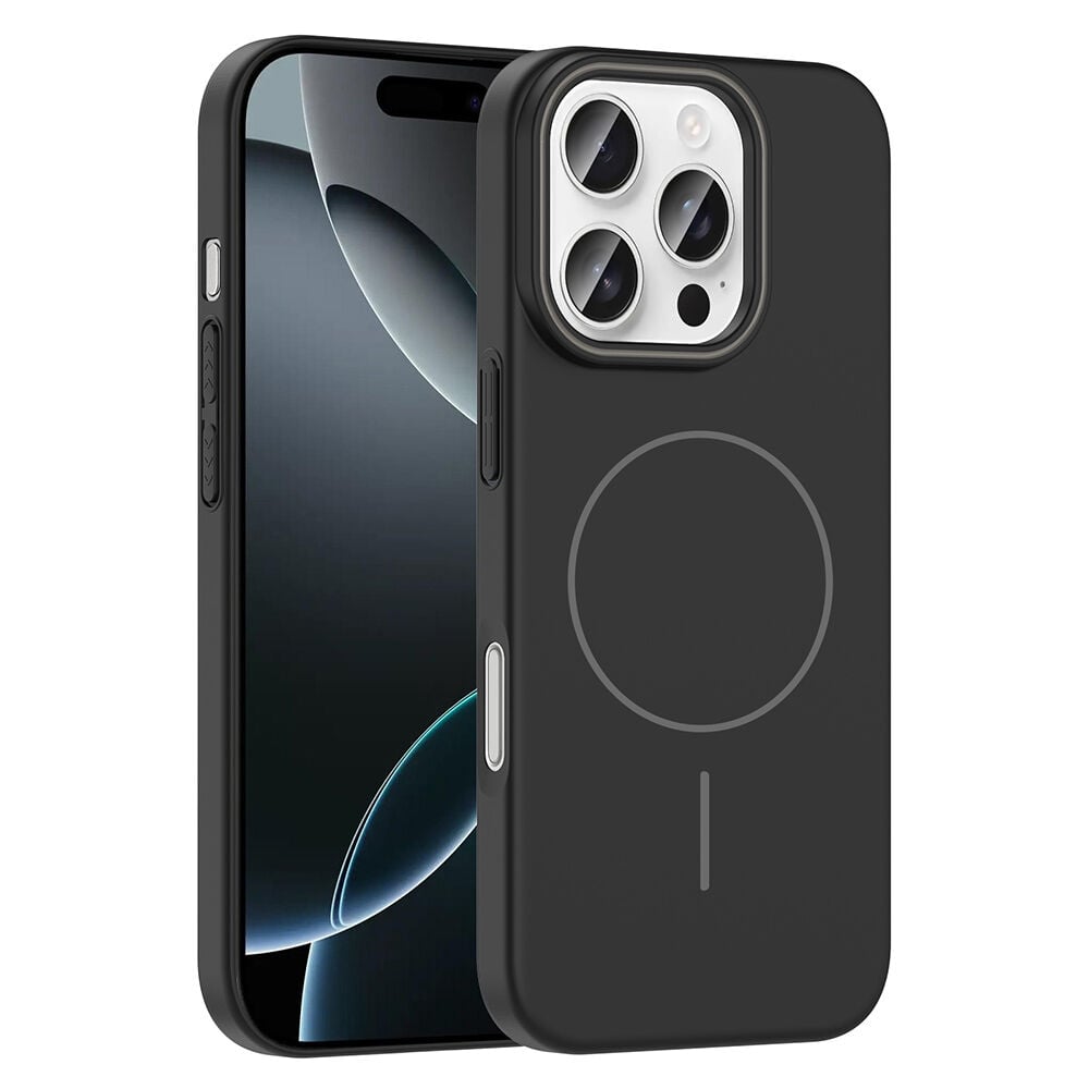 iPhone 16 Pro Max Kılıf Kablosuz Şarj Özellikli Ruby Silikon Kapak Siyah