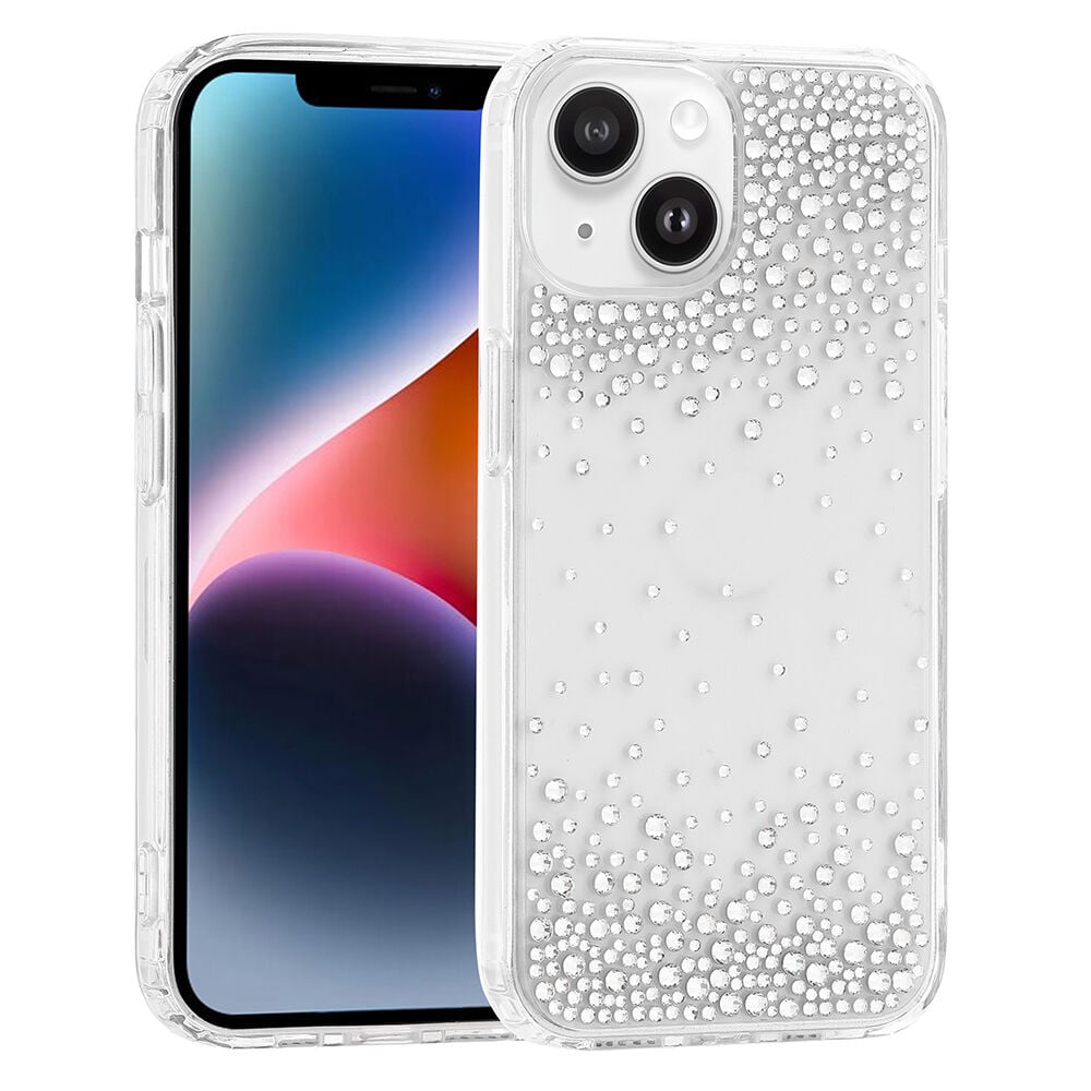 iPhone 13 Kılıf Airbag Tasarımlı Damla Taşlı Şeffaf Pera Silikon Kapak