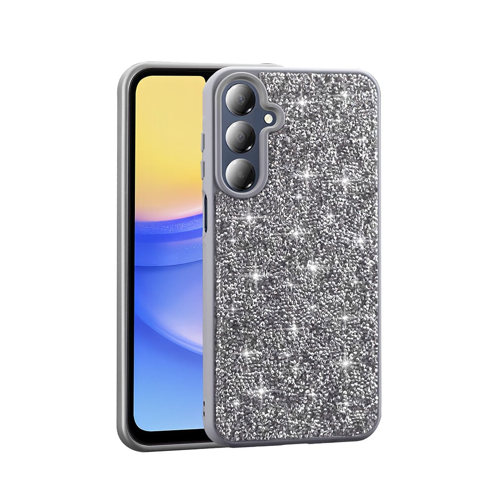 Samsung Galaxy A26 Kılıf Parlak Taşlı Tasarım Pırlanta Kapak Gri
