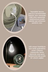 Güneş Panelli Vantilatör Şarjlı Ampüllü 5 Kademeli Taşınabilir Ayarlanabilir Kablosuz Fan F48