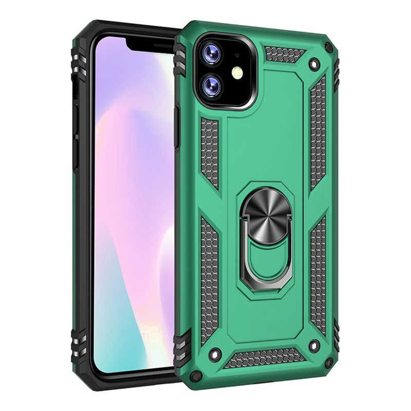 iPhone 11 Kılıf Vega Tank Sert Yüzüklü Standlı Zırh Koruma Kapak Yeşil