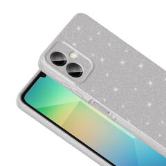 Samsung Galaxy A07 Kılıf Kamera Korumalı Simli Lüks Koton Kapak Lila