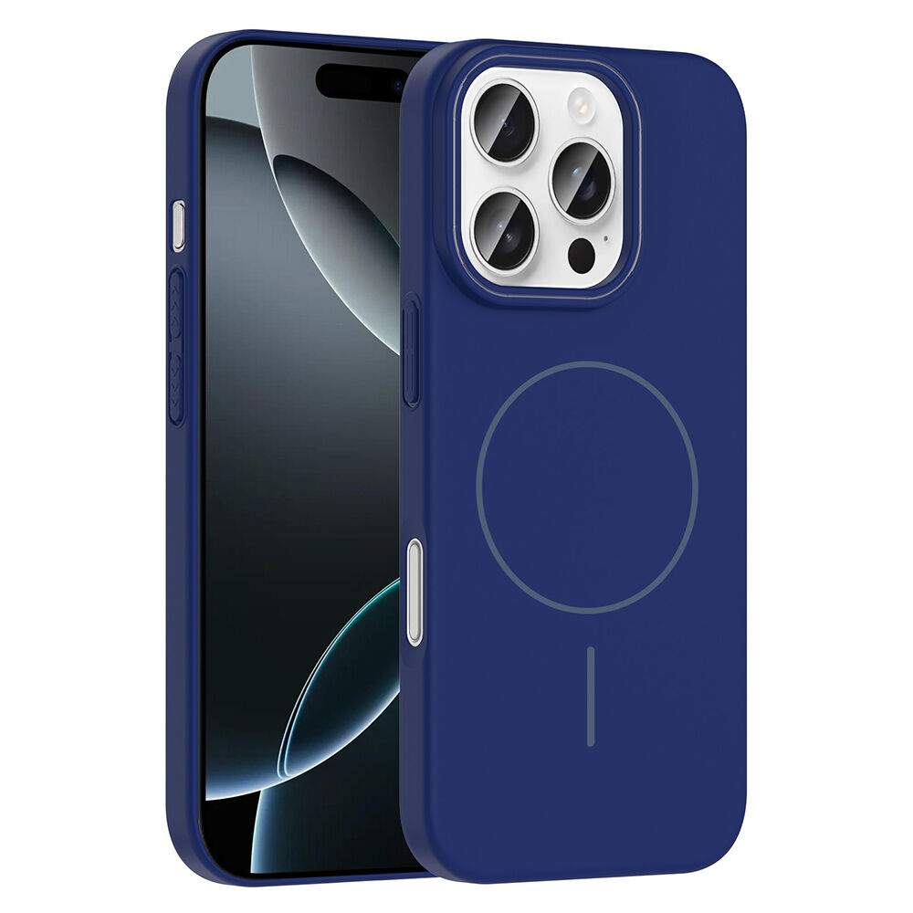 iPhone 16 Pro Kılıf Kablosuz Şarj Özellikli Ruby Silikon Kapak Lacivert