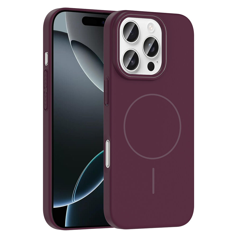 iPhone 16 Pro Kılıf Kablosuz Şarj Özellikli Ruby Silikon Kapak Mürdüm