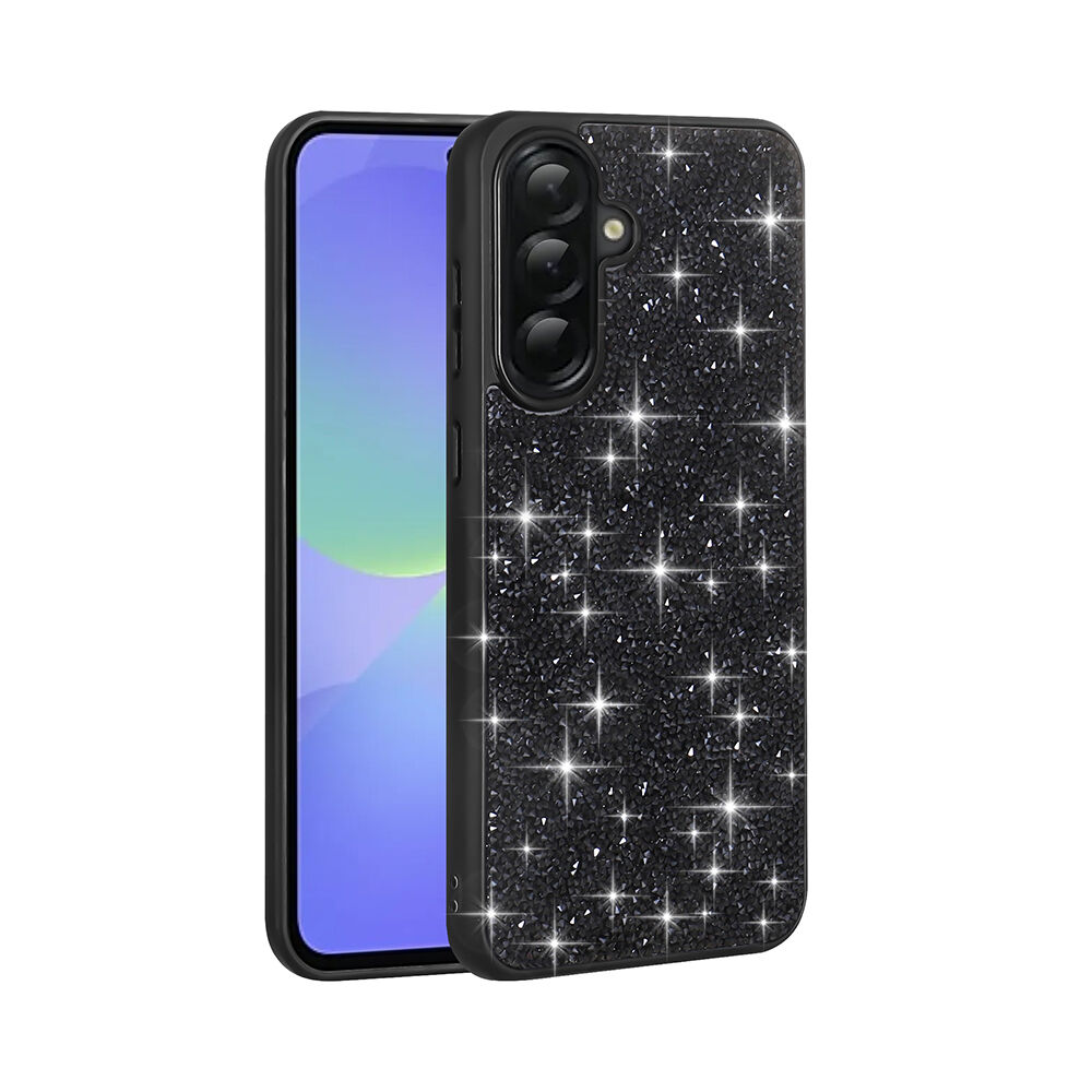 Samsung Galaxy A36 Kılıf Parlak Taşlı Tasarım Pırlanta Kapak Siyah