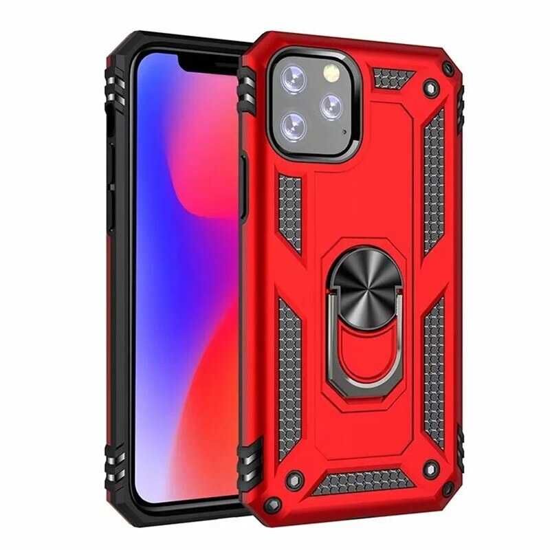 iPhone 11 Pro Max Kılıf Vega Tank Sert Yüzüklü Standlı Zırh Koruma Kapak Kırmızı