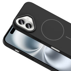 iPhone 16 Plus Kılıf Kablosuz Şarj Özellikli Ruby Silikon Kapak Gri