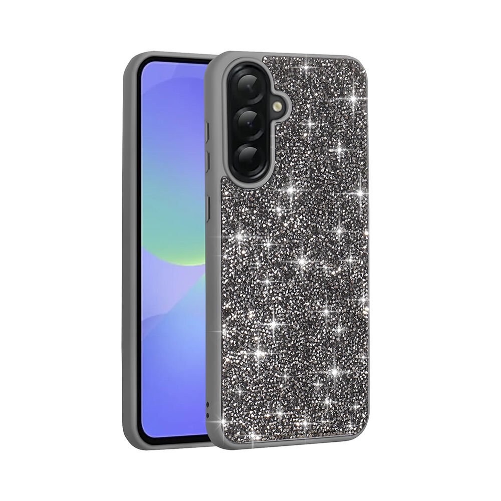 Samsung Galaxy A36 Kılıf Parlak Taşlı Tasarım Pırlanta Kapak Gri