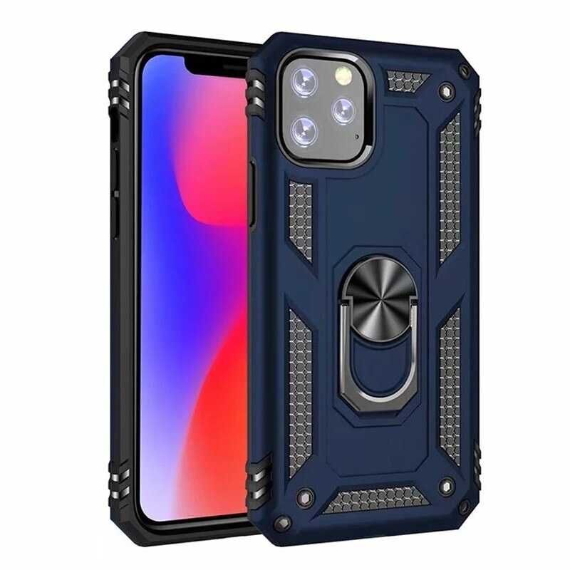 iPhone 11 Pro Max Kılıf Vega Tank Sert Yüzüklü Standlı Zırh Koruma Kapak Mavi