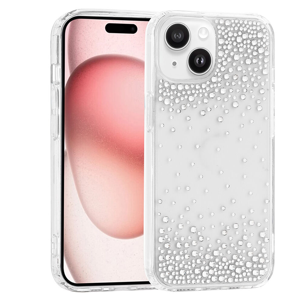 iPhone 15 Kılıf Airbag Tasarımlı Damla Taşlı Şeffaf Pera Silikon Kapak