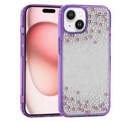 iPhone 15 Kılıf Airbag Tasarımlı Damla Taşlı Şeffaf Pera Silikon Kapak Siyah
