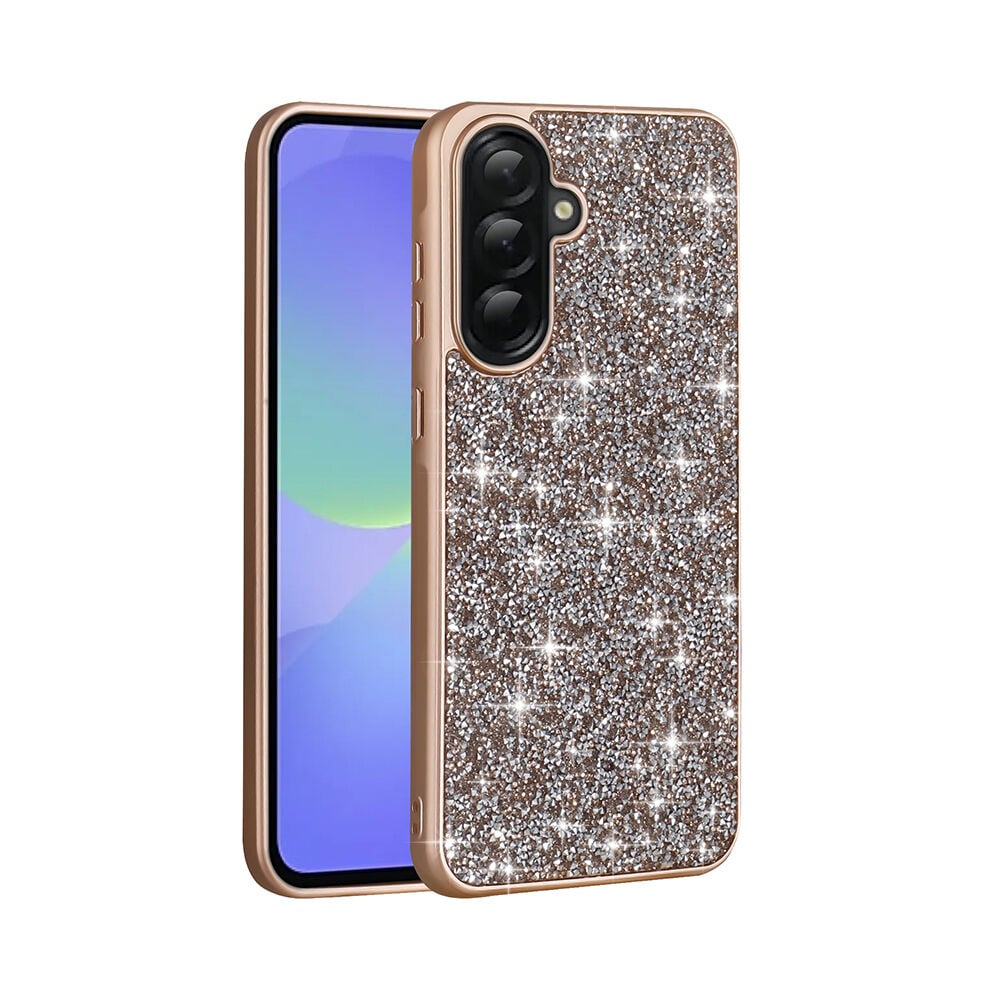 Samsung Galaxy A36 Kılıf Parlak Taşlı Tasarım Pırlanta Kapak Gold