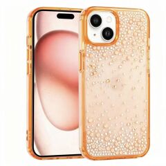 iPhone 15 Kılıf Airbag Tasarımlı Damla Taşlı Şeffaf Pera Silikon Kapak