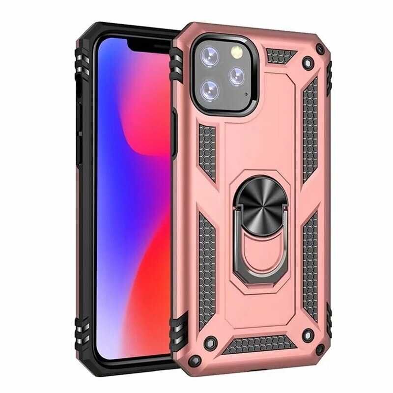 iPhone 11 Pro Max Kılıf Vega Tank Sert Yüzüklü Standlı Zırh Koruma Kapak Rose Gold