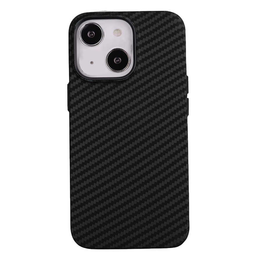 iPhone 13 Kılıf Karbon Fiber Tasarımlı Karbono Kapak Siyah