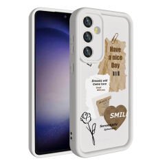 Samsung Galaxy A55 Kılıf Kamera Korumalı Baskılı Arka Yüzey Klas Kapak Beyaz