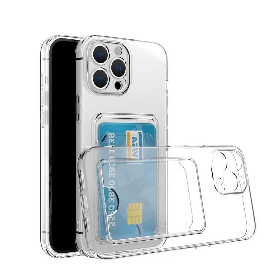 iPhone 13 Pro Kılıf Kartlıklı Şeffaf  Setra Clear Silikon Kapak