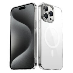 iPhone 15 Pro Kılıf Wireless Şarj Özellikli Şeffaf G-Glass Kapak Kılıf