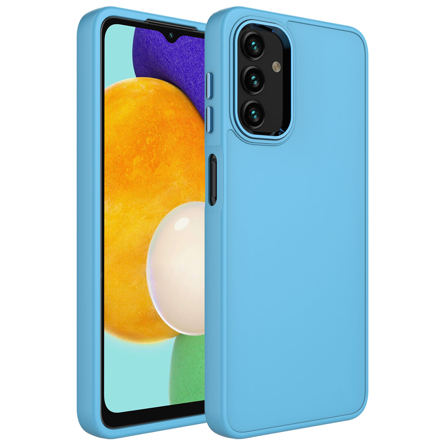 Samsung Galaxy A04S Metal Çerçeve ve Buton Tasarımlı Silikon Luna Kapak kılıf Sierra Mavi