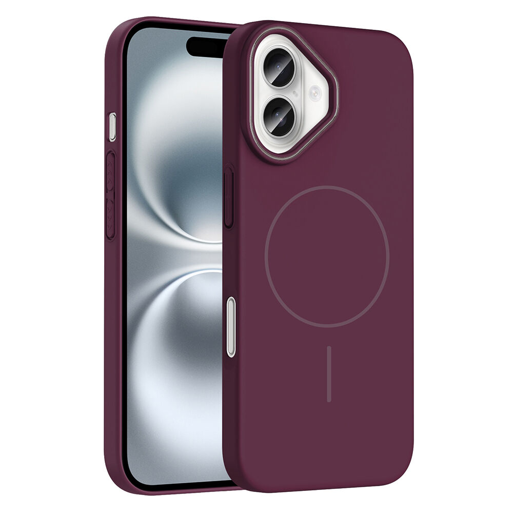 iPhone 16 Plus Kılıf Kablosuz Şarj Özellikli Ruby Silikon Kapak Mürdüm