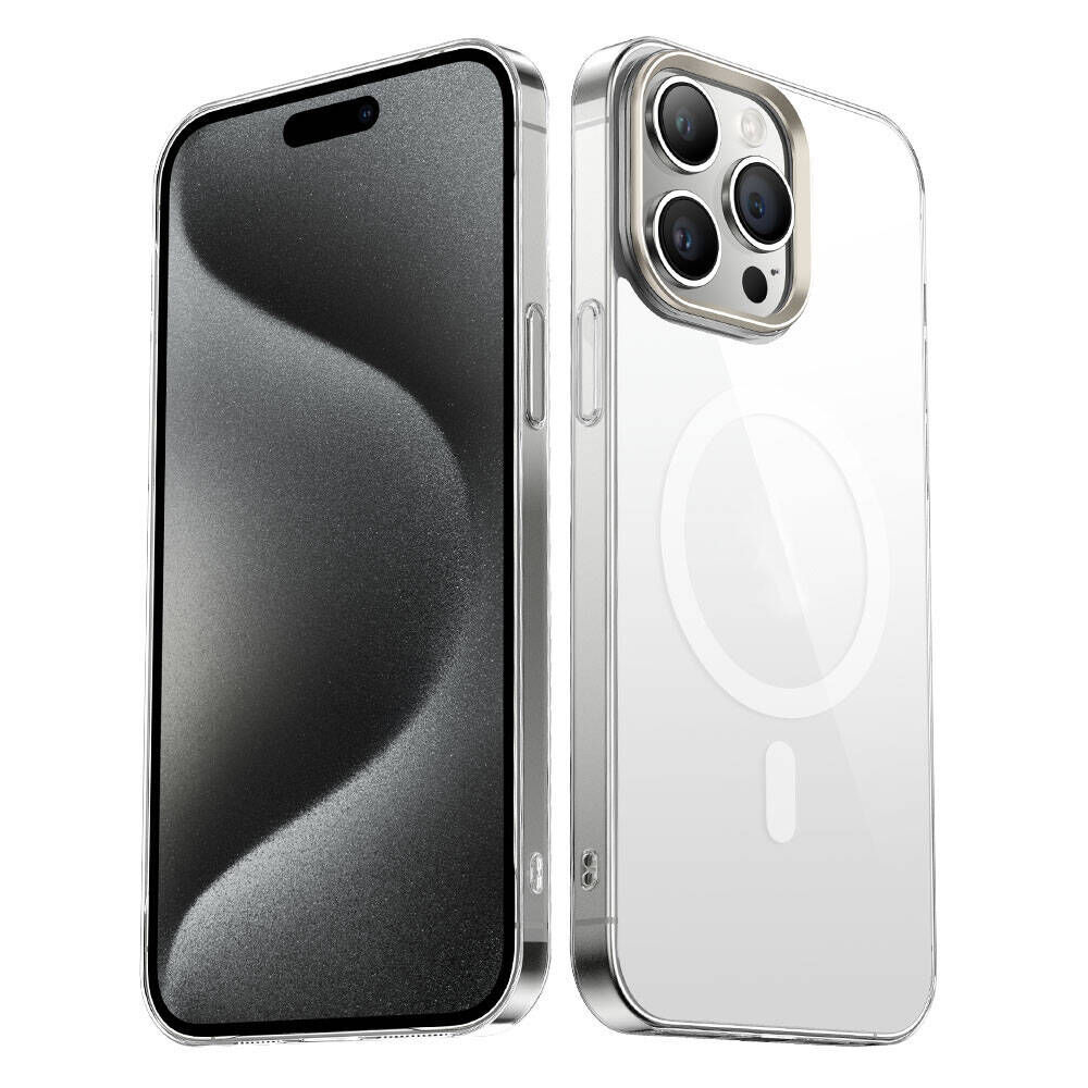 iPhone 15 Pro Kılıf Wireless Şarj Özellikli Şeffaf G-Glass Kapak Kılıf Titanyum
