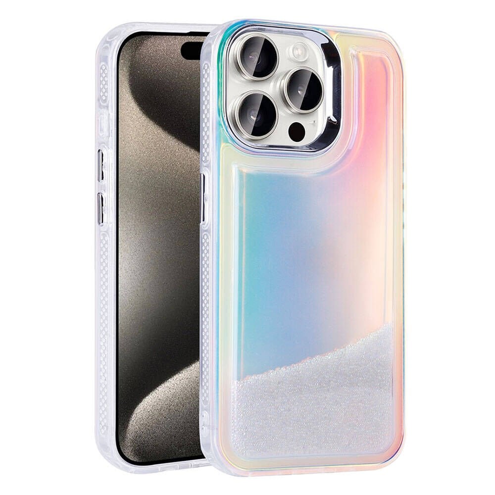 iPhone 15 Pro Max Kılıf Airbagli Renkli Arka Yüzey Boncuk Tasarımlı Kumul Kapak Şeffaf