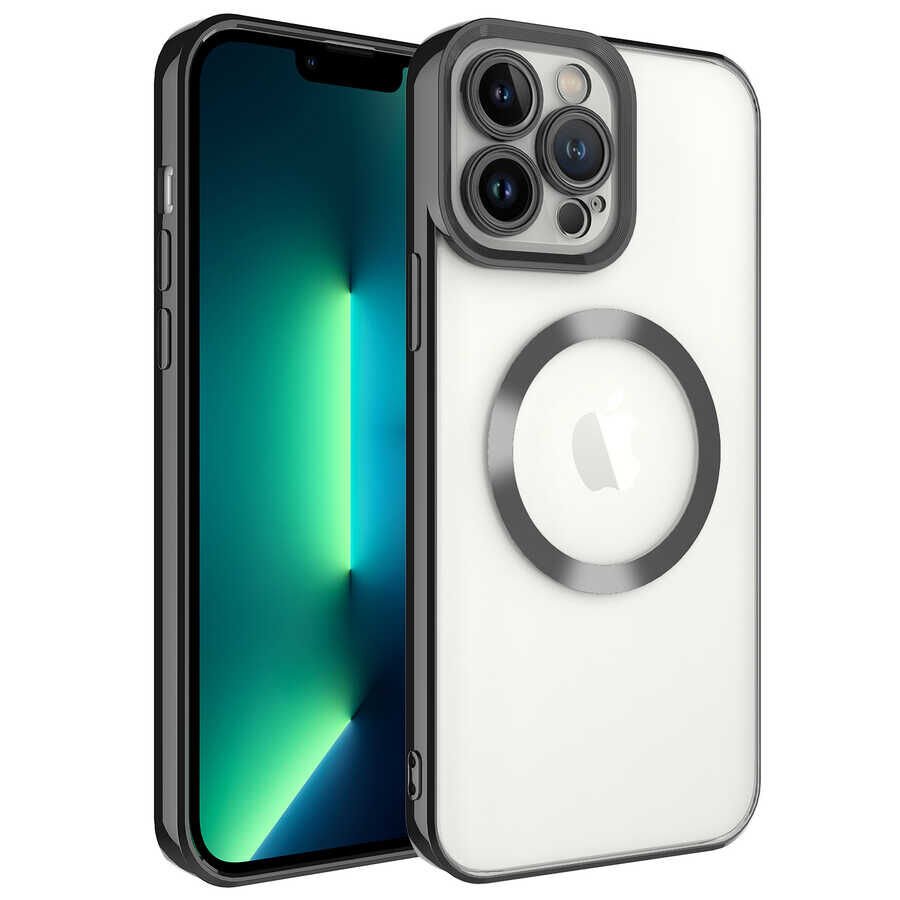 iPhone 13 Pro Kılıf Magsafe Wireless Şarj Özellikli Setro Silikon Siyah