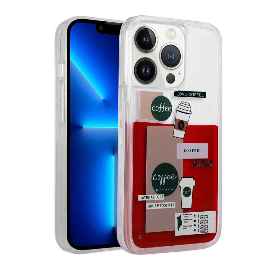 iPhone 13 Pro Max Kılıf Desenli Sıvılı  Drink Silikon Kapak