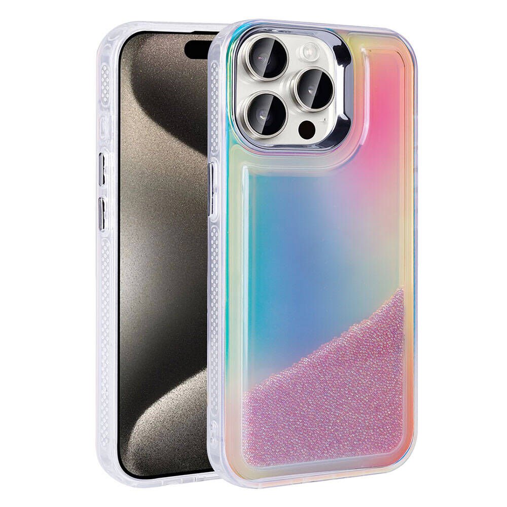 iPhone 15 Pro Kılıf Airbagli Renkli Arka Yüzey Boncuk Tasarımlı Kumul Kapak