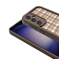 Samsung Galaxy A35 Kılıf Kamera Korumalı Baskılı Arka Yüzey Klas Kapak Açık Kahve