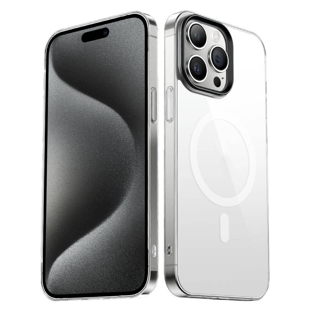 iPhone 15 Pro Kılıf Wireless Şarj Özellikli Şeffaf G-Glass Kapak Kılıf Siyah