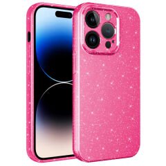 iPhone 14 Pro Kılıf Kamera Korumalı Simli Lüks Koton Kapak