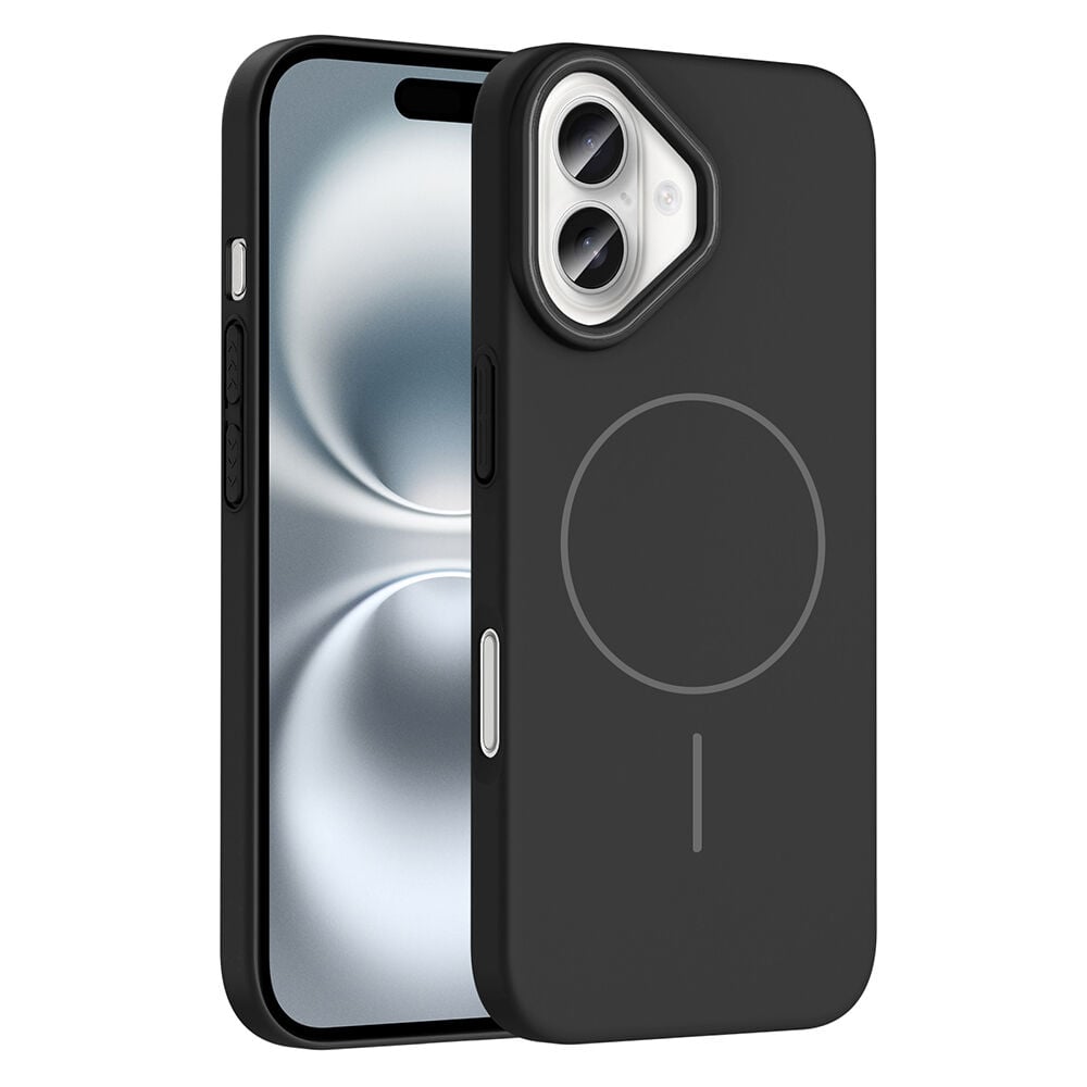 iPhone 16 Kılıf Kablosuz Şarj Özellikli Ruby Silikon Kapak Siyah