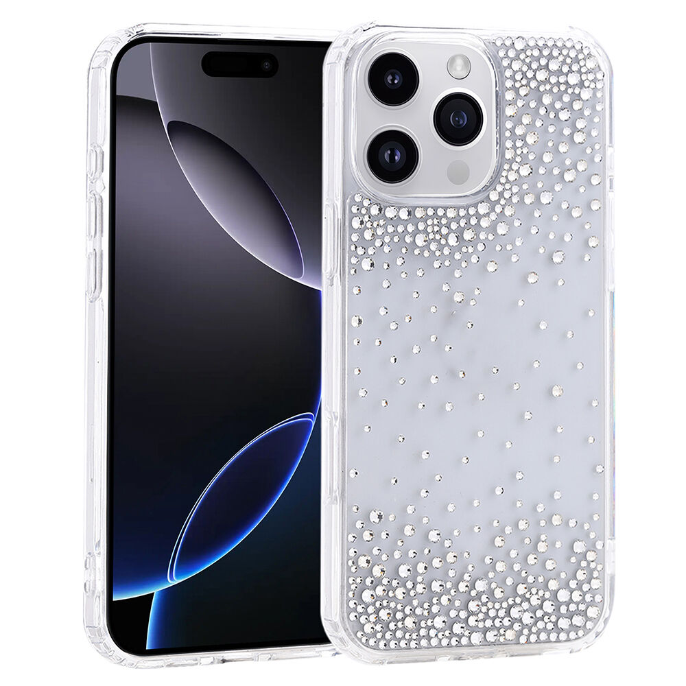 iPhone 16 Pro Max Kılıf Airbag Tasarımlı Damla Taşlı Şeffaf Pera Silikon Kapak