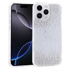 iPhone 16 Pro Max Kılıf Airbag Tasarımlı Damla Taşlı Şeffaf Pera Silikon Kapak